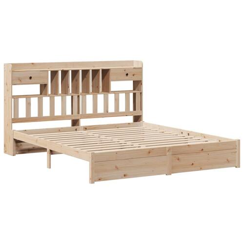 Seng med reol uden madras 200x200 cm massivt fyrretræ