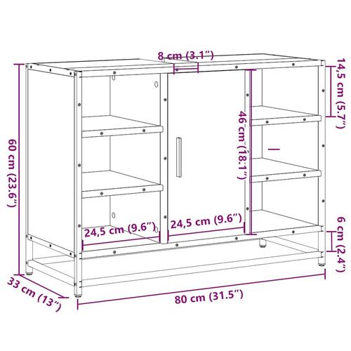 Underskab til håndvask 80x33x60 cm konstrueret træ brunt egetræ