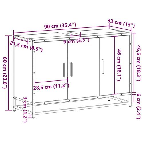 Skab til håndvask til badeværelse 90x33x60 cm sonoma-eg