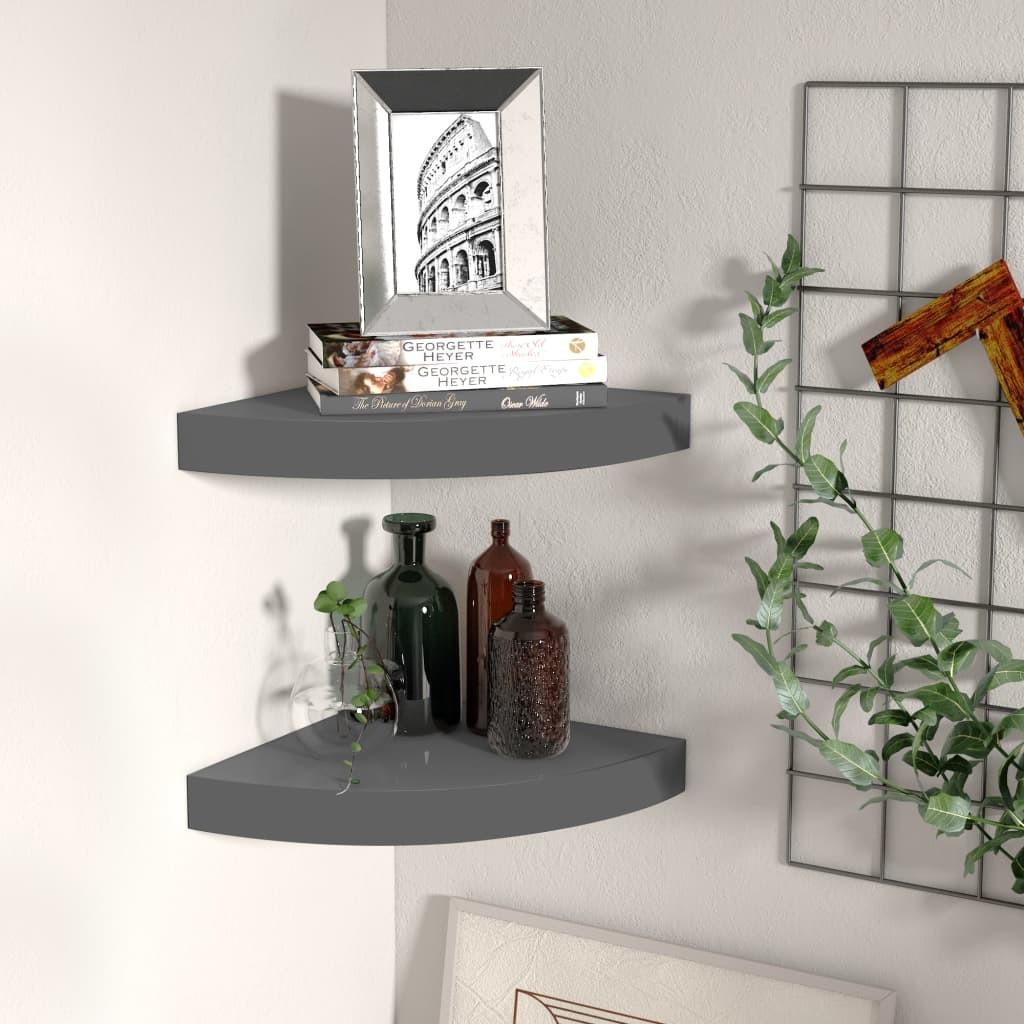 Hjørnehylder 2 stk. 25x25x3,8 cm MDF grå højglans