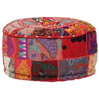 Puffe med patchwork rund bomuld håndlavet 40 x 20 cm rød