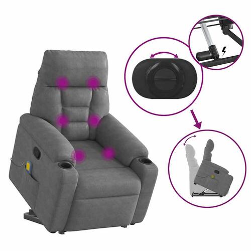 Massagestol med løftefunktion mikrofiberstof mørkegrå