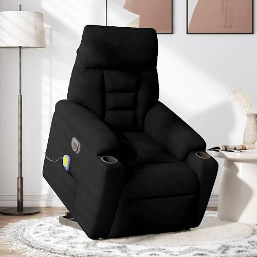 Massagestol med løftefunktion mikrofiberstof sort