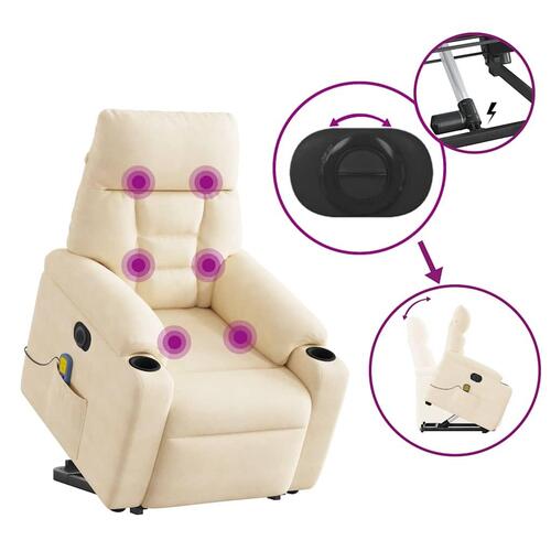 Massagestol med løftefunktion mikrofiberstof beige