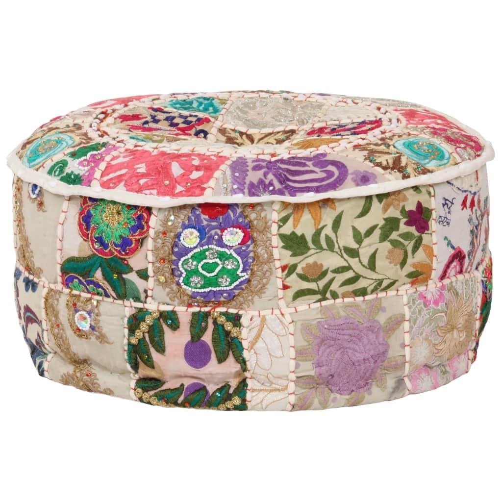 Puffe med patchwork rund bomuld håndlavet 40 x 20 cm beige