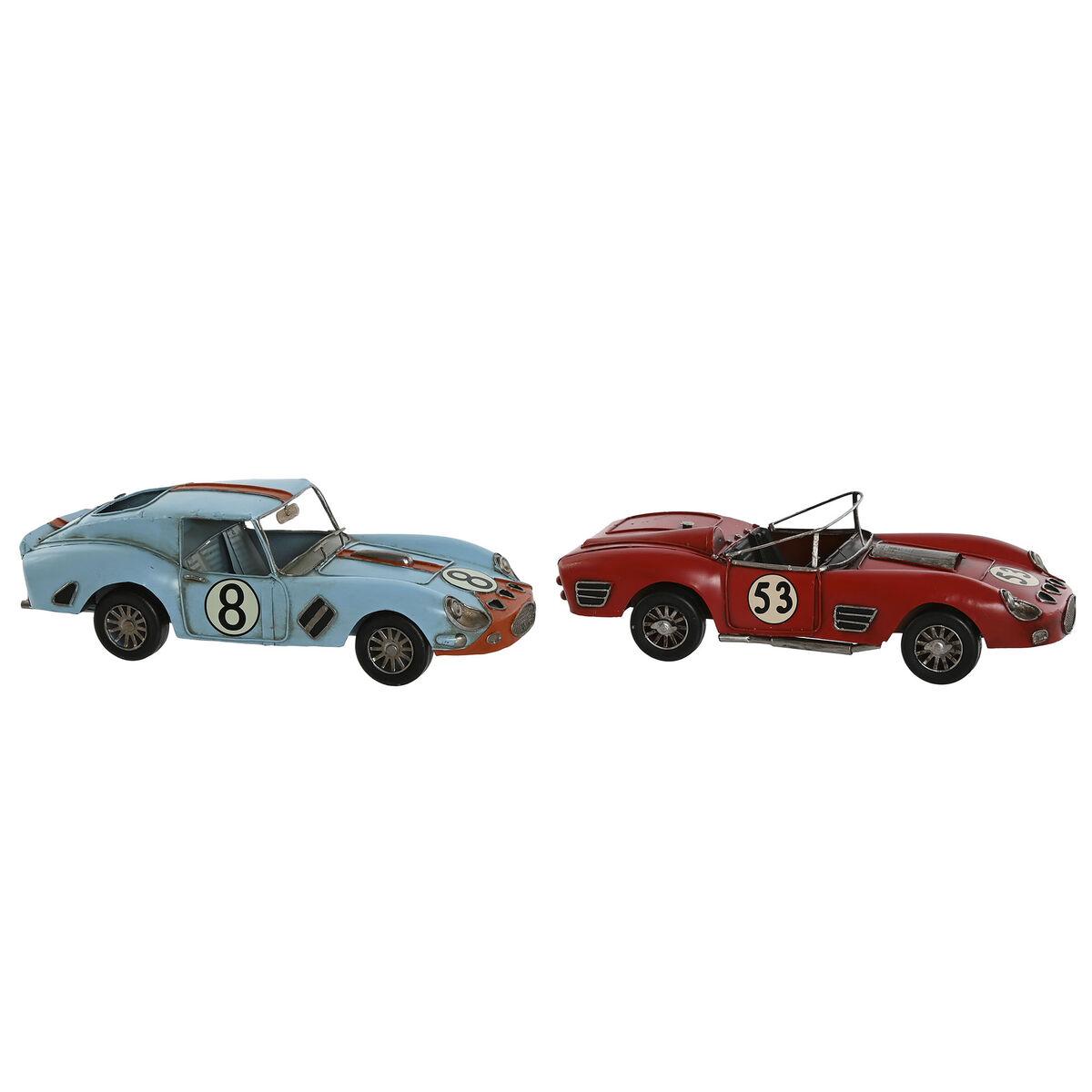 Dekorativ figur - Vintage racerbiler, blå/rød, 31 × 12 × 9 cm (2 stk.)