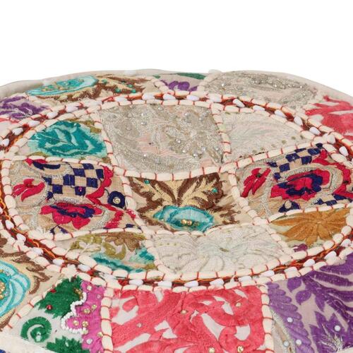 Puffe med patchwork rund bomuld håndlavet 40 x 20 cm beige