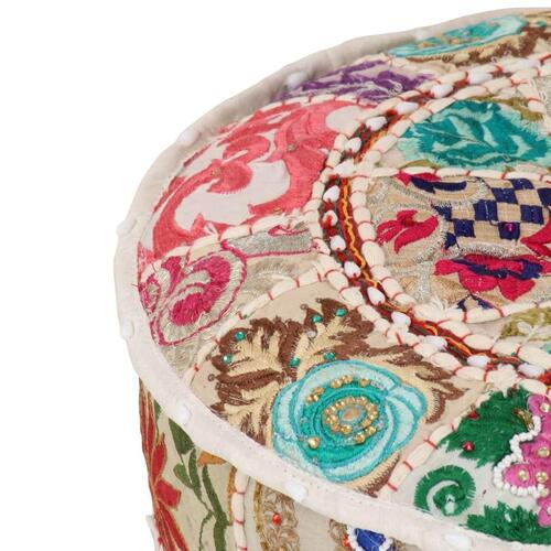 Puffe med patchwork rund bomuld håndlavet 40 x 20 cm beige