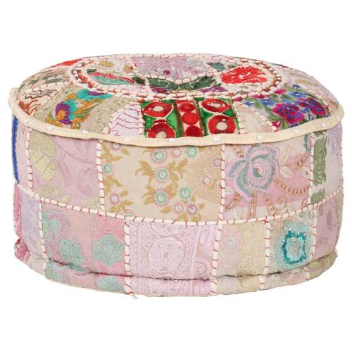 Puffe med patchwork rund bomuld håndlavet 40 x 20 cm beige