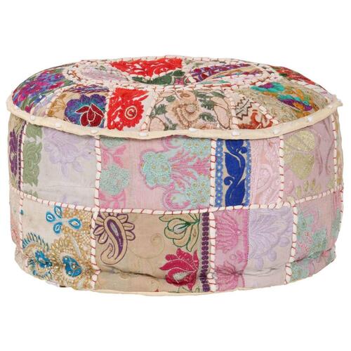 Puffe med patchwork rund bomuld håndlavet 40 x 20 cm beige