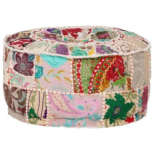 Puffe med patchwork rund bomuld håndlavet 40 x 20 cm beige