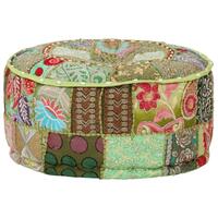 Puffe med patchwork rund bomuld håndlavet 40 x 20 cm grøn