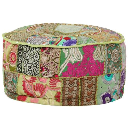 Puffe med patchwork rund bomuld håndlavet 40 x 20 cm grøn