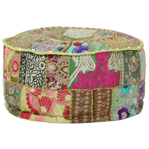 Puffe med patchwork rund bomuld håndlavet 40 x 20 cm grøn
