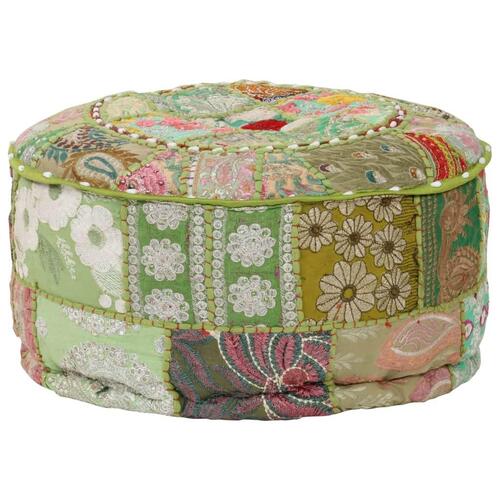 Puffe med patchwork rund bomuld håndlavet 40 x 20 cm grøn