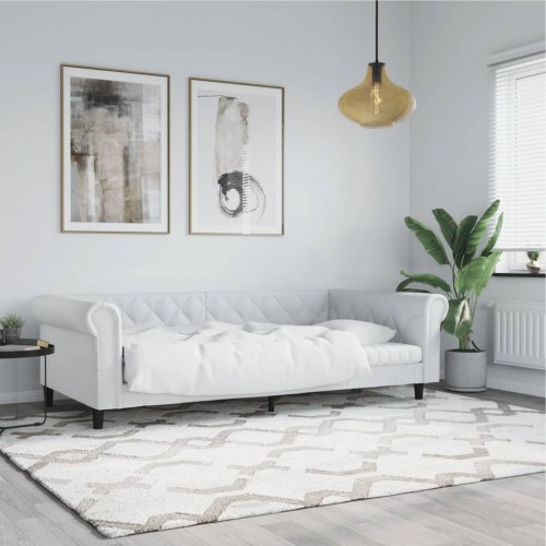 Daybed 80×200 cm i hvidt kunstlæder - sovesofa med lamelbund