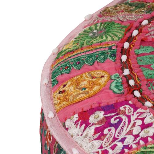 Puffe med patchwork rund bomuld håndlavet 40 x 20 cm pink