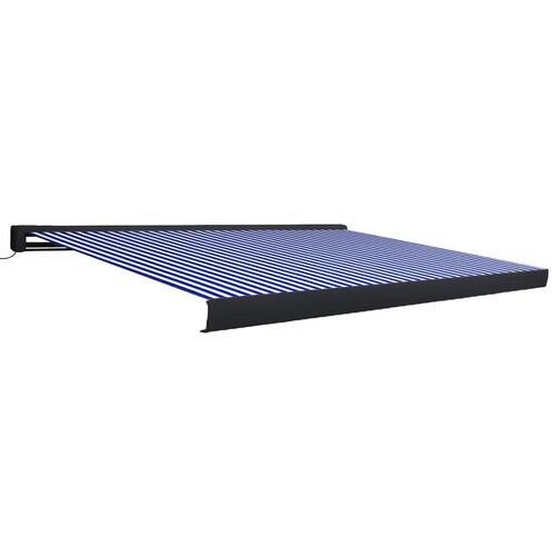 Kassettemarkise m. motor 350x250 cm blå og hvid