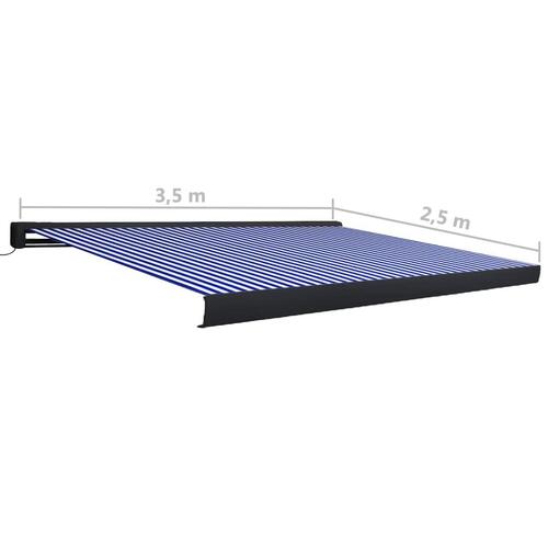 Kassettemarkise m. motor 350x250 cm blå og hvid