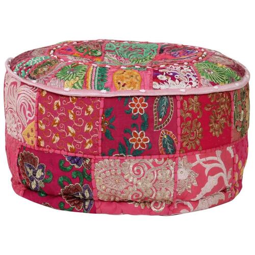 Puffe med patchwork rund bomuld håndlavet 40 x 20 cm pink