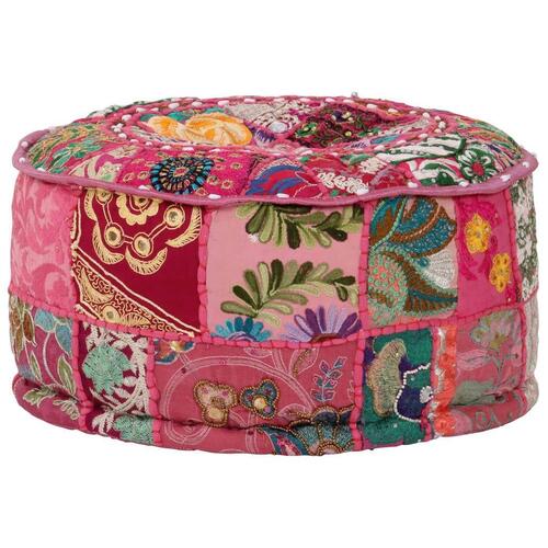 Puffe med patchwork rund bomuld håndlavet 40 x 20 cm pink