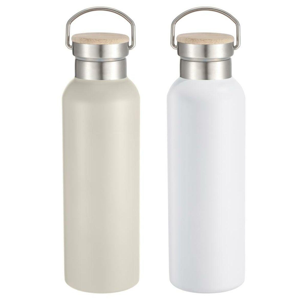 Vandflasker - hvid/beige med bambuslåg, 500 ml (2-pak)