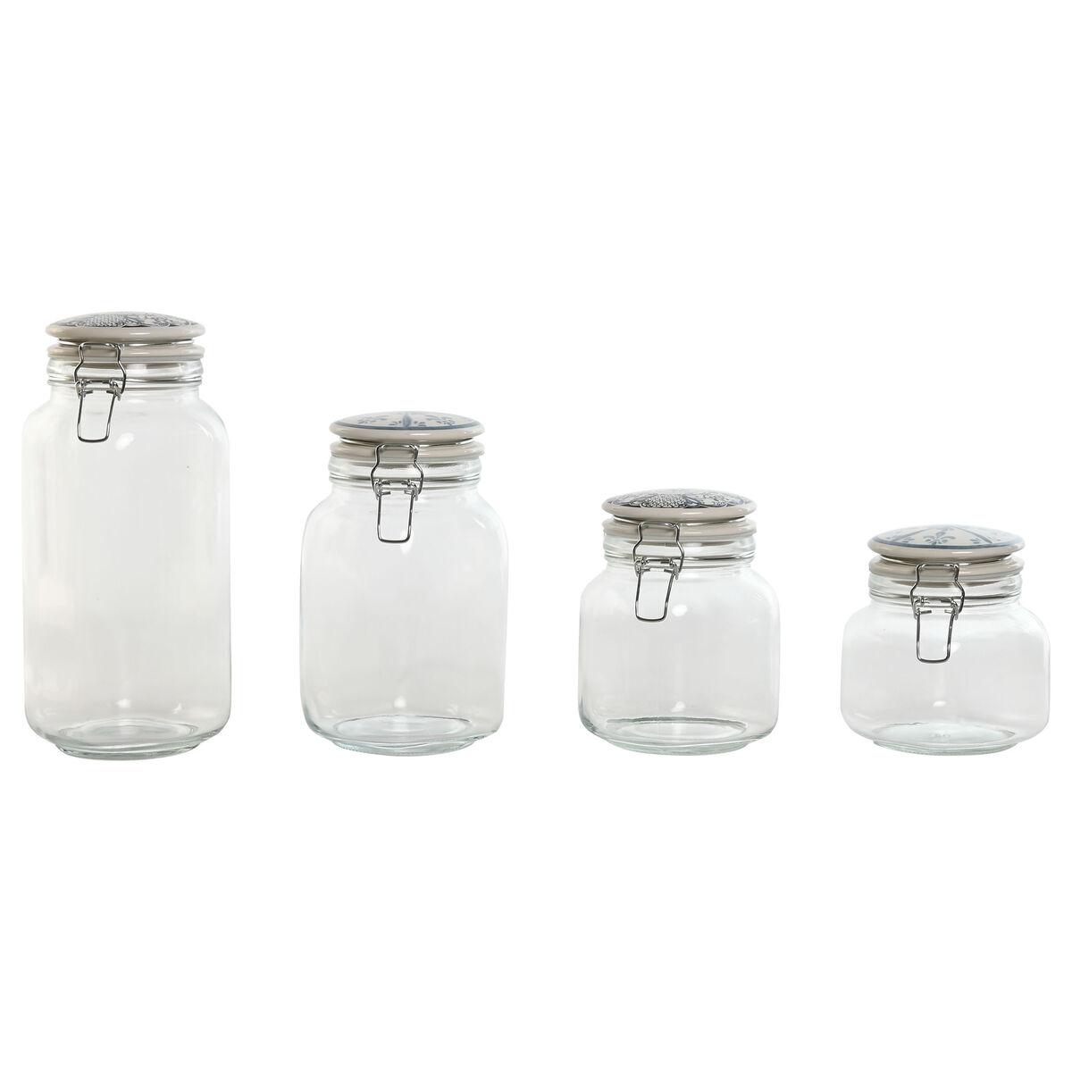 Opbevaringsglas sæt - 4 dele, blå/hvid, 800 ml, 1 l, 1,5 l, 2,2 l