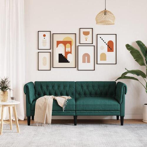 2-personers Chesterfield-sofa stof mørkegrøn