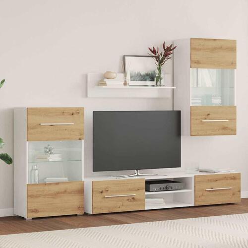 TV-skabe i 5 dele med LED-belysning konstrueret træ kunsteg