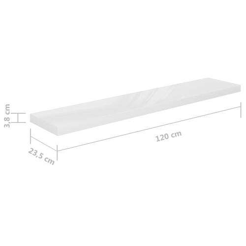 Væghylder 2 stk. 120x23,5x3,8 cm MDF hvid højglans
