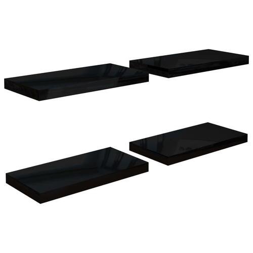Væghylder 4 stk. 50x23x3,8 cm MDF sort højglans