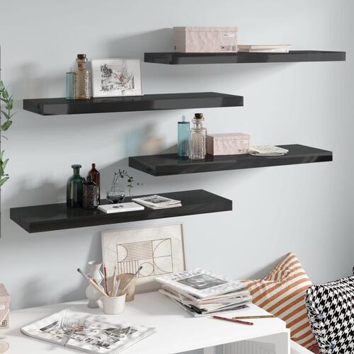 Væghylder 4 stk. 80x23,5x3,8 cm MDF sort højglans