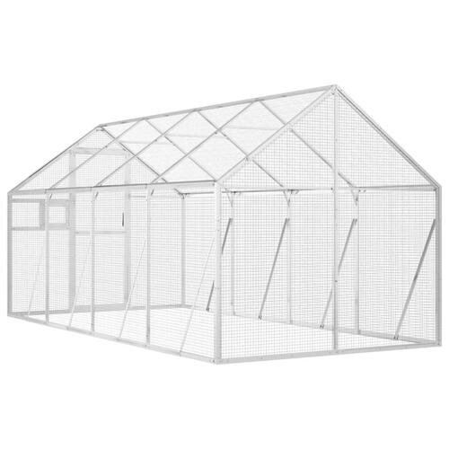 Voliere 1,79x4x1,85 m aluminium sølvfarvet