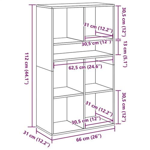 Bogreol 66x31x112 cm konstrueret træ hvid