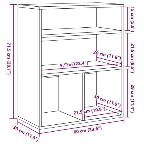 Bogreol 60x30x71,5 cm konstrueret træ røget egetræ