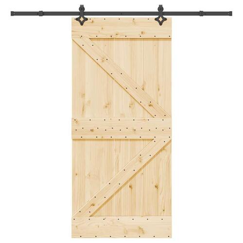 Skydedør med monteringssæt 95x210 cm massivt fyrretræ