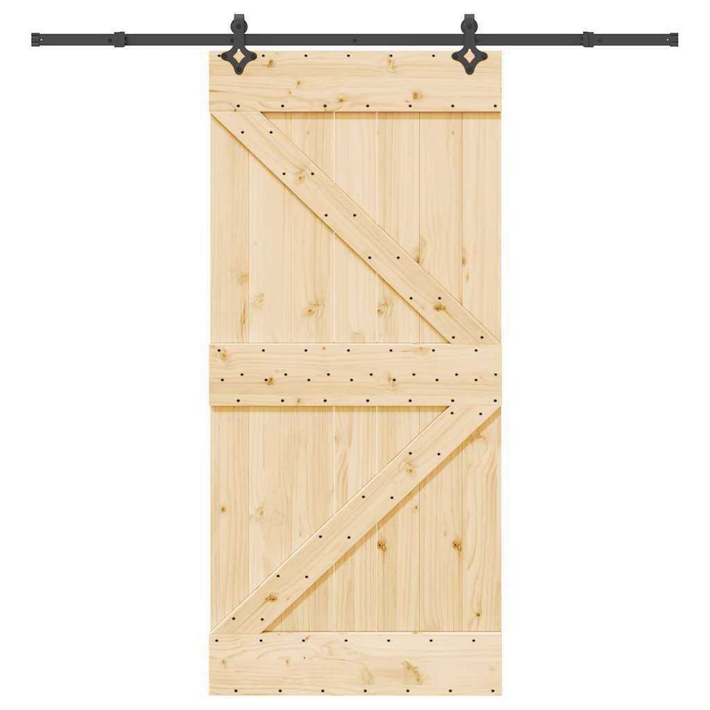 Skydedør med monteringssæt 95x210 cm massivt fyrretræ