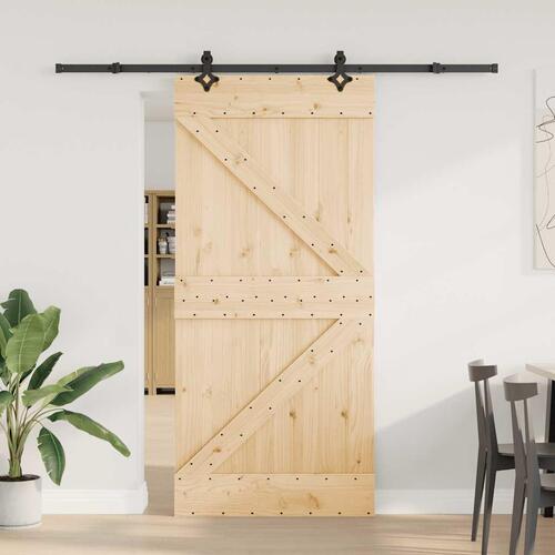 Skydedør med monteringssæt 95x210 cm massivt fyrretræ