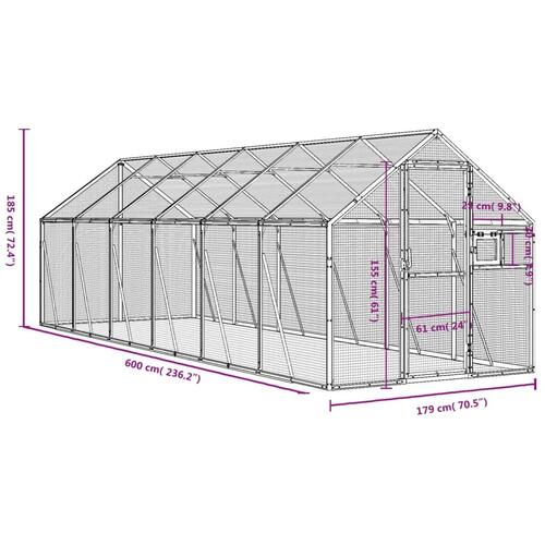 Voliere 1,79x6x1,85 m aluminium sølvfarvet