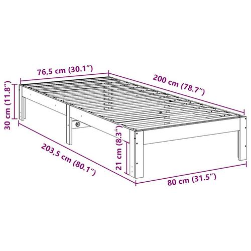Sengeramme uden madras 80x200 cm massivt fyrretræ hvid