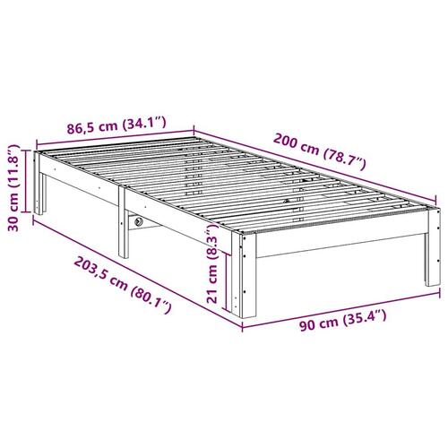 Sengeramme uden madras 90x200 cm massivt fyrretræ