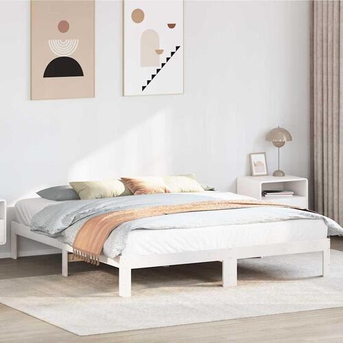 Sengeramme uden madras 160x200 cm massivt fyrretræ hvid