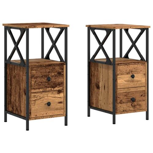 Sengeborde 2 stk. 34x35,5x70 cm konstrueret træ antikt trælook