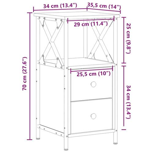 Sengebord 34x35,5x70 cm konstrueret træ antikt trælook