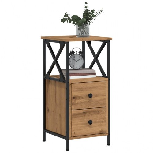 Sengebord med 2 skuffer - 34 × 35,5 × 70 cm, kunsteg/metal