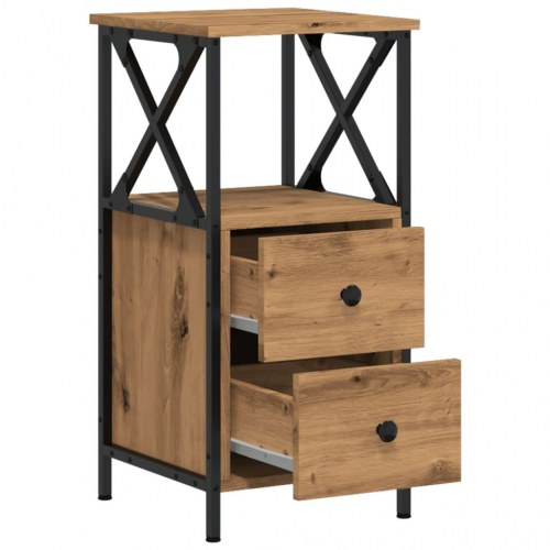 Sengebord med 2 skuffer - 34 × 35,5 × 70 cm, kunsteg/metal