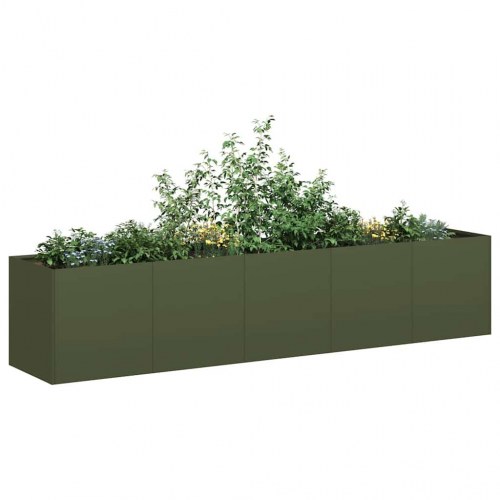 Plantekasse i koldvalset stål 200 x 40 x 40 cm olivengrøn