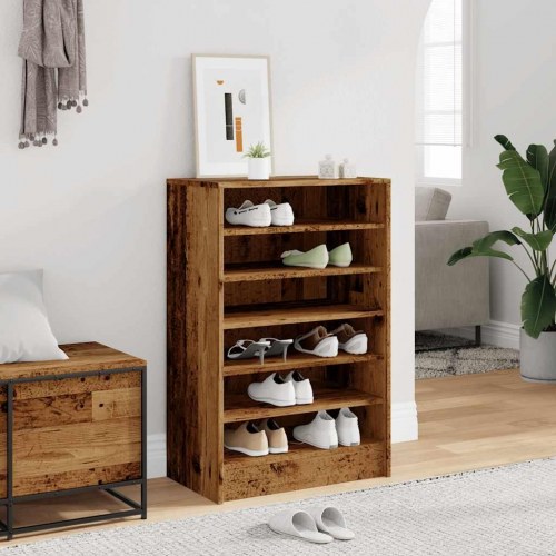Skoskab 60×35×92 cm i konstrueret træ - antik eg, 6 rum
