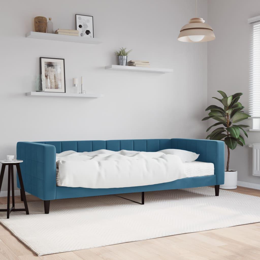 Daybed Velour Blå - med madras / 90 x 200 cm
