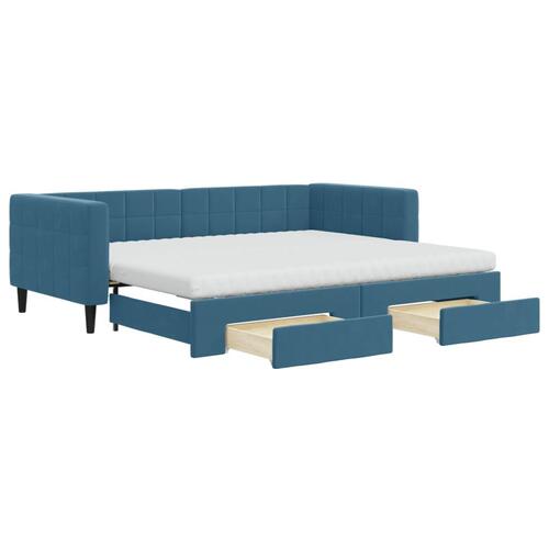 Daybed med udtræk og skuffer 90x200 cm velour blå